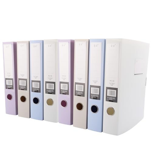 Image of ZOFUN 8 Pcs Box Files A4, Plastic Filing Box 55mm, Spine A4 Archiving Document Boxes for School Work Office Document Organisation, Blue/Purple/Grey/White