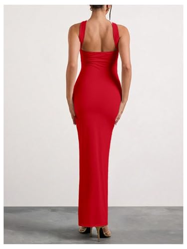 Image of Milumia Women's Halter Neck Ruched Strapless Sleeveless Tube Bodycon Maxi Dresses