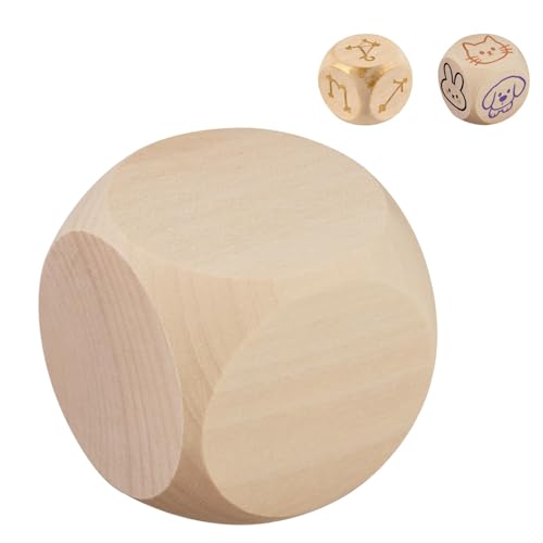 qjuwhua 2 Stück Holzwürfel Blanko 60x60x60mm Blanko Würfel Selbst Gestalten Beschreibbarer Würfel Unlackiertes Holz Sechsseitig für DIY Handwerk Malen Dekorationen Bastelprojekte Gravieren