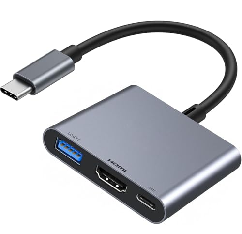 Adaptateur USB C vers HDMI pour iPhone 15/16 vers téléviseur, adaptateur multiport AV numérique USB-C 4K@60Hz avec PD 100 W et USB 3.1, dongle Type C vers HDMI certifié MFi pour iPad Pro (gris)