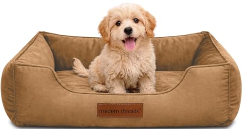 Image of Modern Threads Luxury Dog Bed - Comfortable Tufted Velvet Cushion for Small to Large Dogs - Machine Washable - Durable & Cute Sleep Space for Pets - Pamper Your Pet with Cozy Beds - Caramel