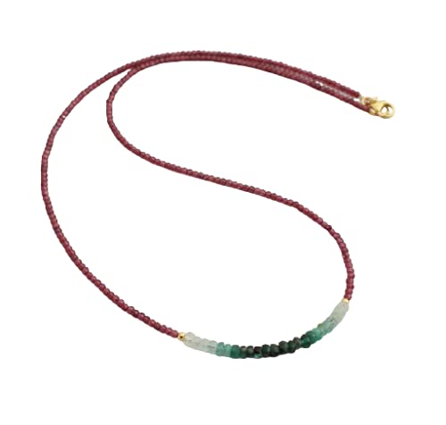 Rhodolith Granat mit Smaragd Kette Grün violettrot feingeschliffen ca. 45 cm