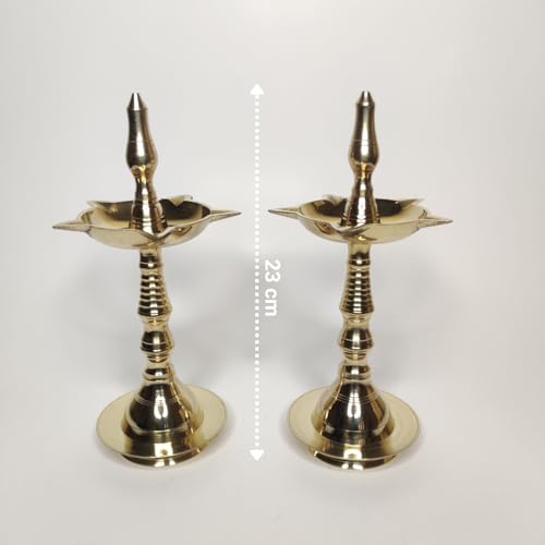 Image of Hyderabad Gifters Pure Brass Kerala Samai / Chemmelu 9 Inches /23cm (Set of 2) - Traditional Oil Lamp for Pooja, Temple & South Indian Festivals