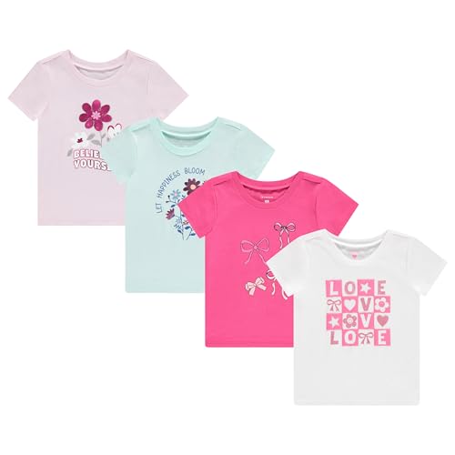 Image of BTween Girls 4 Piece Tops Fashionable Short Sleeve T-Shirt Casual Daily Shirt for Kids Assorted Colors