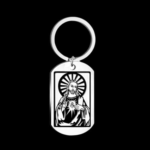 Porte-clés croix de Jésus-Christ acier inoxydable argenté pendentif chrétien