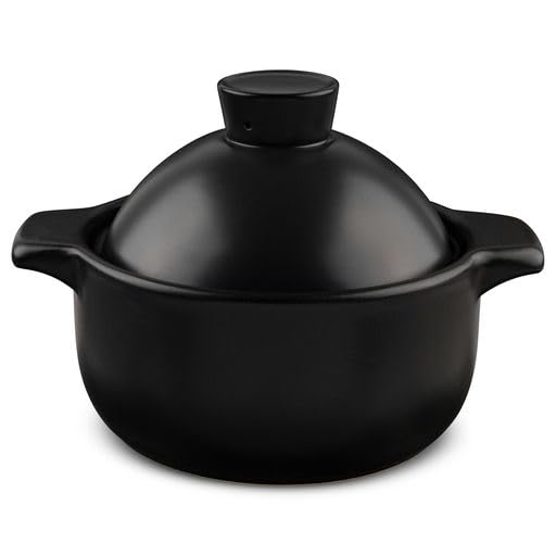 Kook Korean Stoneware Dolsot Pot Set, Stone Bowl with Lid, for Cooking Bibimbap, Kimchi, Hot Pot, Soups and Stews, Oven and Dishwasher Safe, 68 oz, Black
