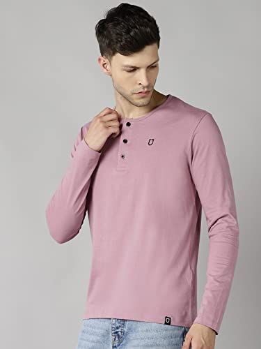 Image of Urbano Fashion Men's Solid Henley Neck Slim Fit Full Sleeve Cotton T-Shirt