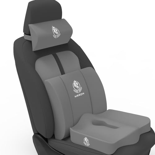 Image of MRRON Neckrest Back Support or Coccyx Orthopaedic Cushion for Long Sitting Universal fit with Ergonomic Design Made by High Density Memory Foam Used for Car or Office Chairs. (Grey, Lumbar)