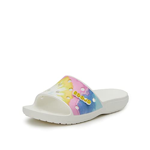 Crocs Unisex Classic Graphic Slide Sandals, White/Multi, 7 US Men