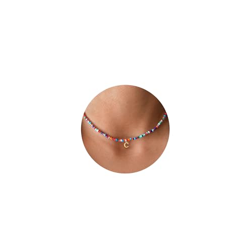 TingN Collier Perle Colorées Lettre Fille Femme - Y2k Esthétique Bijoux Fait à la Main Bohème Cadeau Anniversaire