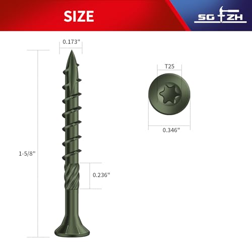 Image of #8 x 1-5 /8 inch Deck Screws (138Pcs) 1lb. Carbon Steel, Green, Flat Head, Rust Resistant epoxy Coated, with T25 Star Bit