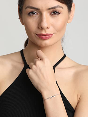 Clara 925 Sterling Silver Leaf Bracelet, Adjustable, Rhodium Plated, Swiss Zirconia Gift for Women and Girls - Image 3