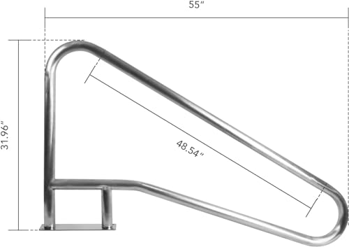 55\"L x 32\"H Swimming Pool Handrails for Inground Pools, Stainless Steel Load Capacity 385 Lbs Pool Handrail with Blue Handle Covers and Quick Install Fittings