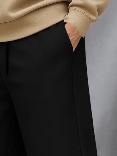 Image of Men's Black Wide Leg Track Pants | Oversized Baggy Loose Fit Trousers for Men | Casual Straight Fit Lower with Elastic Waist for Gym, Travel