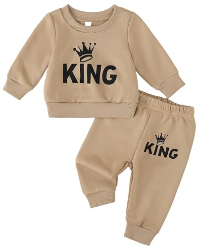 Jecson Baby Boy Fall Clothes: Warm & Soft Infant Outfits Set KING Print Sweatshirt & Jogger Pant 2Pcs Cute Daywear 3-24M