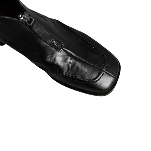 TinaCus Women's Square Toe Handmade Front Zipper Low Chunky Heels Genuine Leather Casual Ankle Boots2