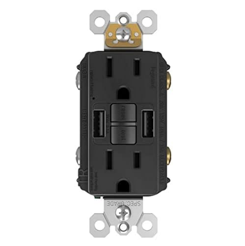 Legrand Radiant 15 Amp GFCI Self-Test Tamper Resistant Decorator Duplex Electrical Wall Outlet with USB Type A Ports, 1597TRUSBAABK, Black, 1 Count