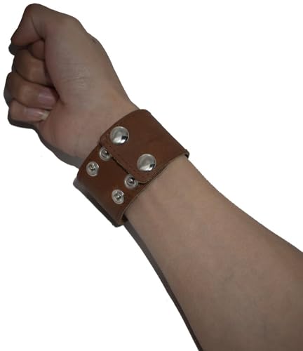 Making up Mens Brown Genuine Leather Cuff Bracelet Adjustable Simple Blank Wide Wristband,Length:21.9cm4