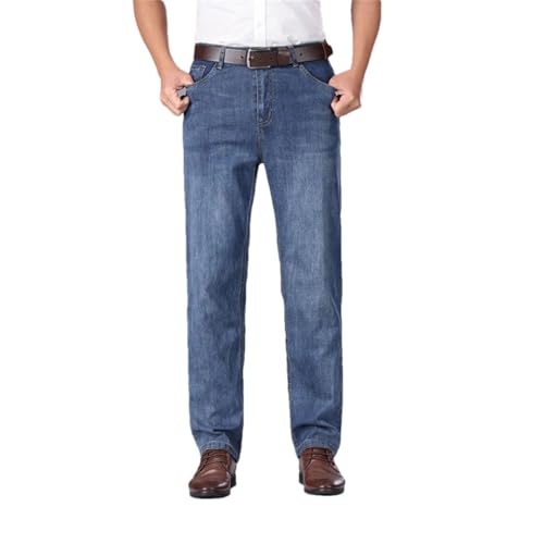 Men Thin Jeans Straight Slim Stretch Breathable Trousers Casual Vintage Denim Pants