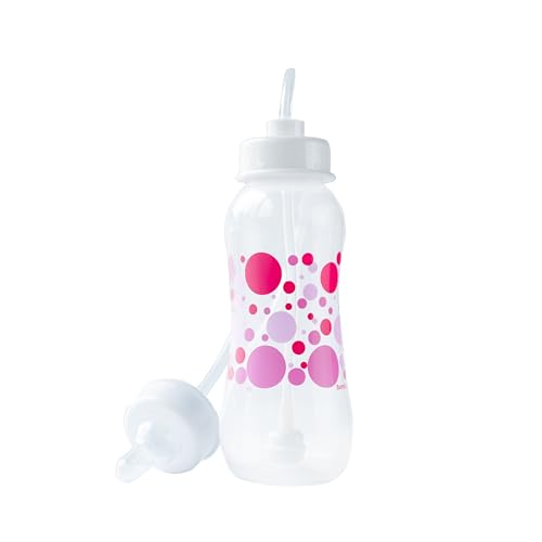 Hands-Free Baby Bottle - Anti-Colic Nursing System 9 oz Baby Bottle with Fast Flow Nipple/Teat 3m+ with Tube Straw Feeding System for Toddler (1 Bottle - Pink)