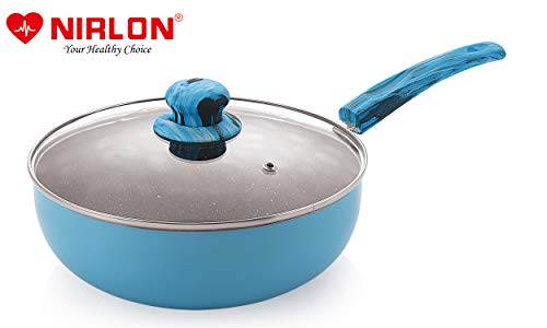 Image of Nirlon Blue Sea 4-Piece Aluminium Non Stick Cookware Gift Set with Glass Lid, Color-Blue (Compatible with All Gas & stovetops Only)