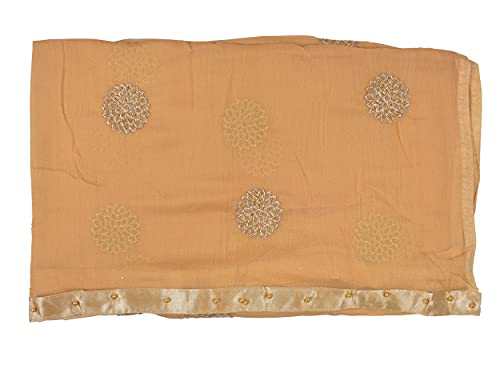 Image of YOUTHQUAKE Golden Floral Embroidery Work Chiffon Dupatta for Womens & Girls with Fancy Moti Lace