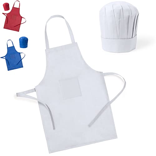 Grembiule da Cucina per Bambino con Cappello Cuoco Chef Tasca Set Bimbo Pizzeria (Bianco)