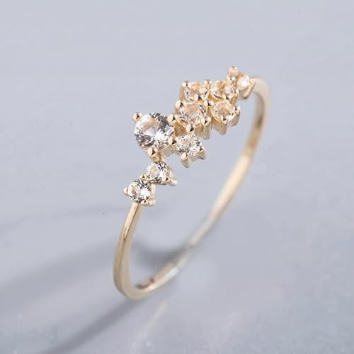 Image of Simple 18k Gold plated Rings for Teen Girls White Studded Eternity Wedding Ring 925 Sterling Silver Plated Engagement Stackable Rings Women Fashion Jewelry Gift for her