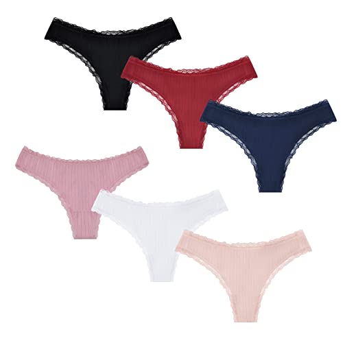 Power Unico Flower 6-Pack Lace Thongs For Women Cotton G-Strings Low Waist Lace Thongs Ladies T-Back Briefs Multipack S-Xl (L-Xl, 60049) #TOP4