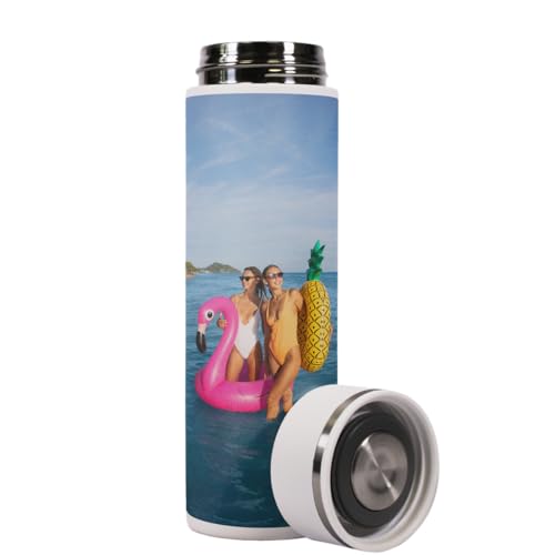Personalisierte Thermosflasche von Dottie Bottle - Trinkflasche 'Lotty' mit eigenem Motiv bedrucken - Weiße, auslaufsichere Trinkflasche aus Edelstahl