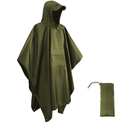 HYCOPROT Poncho de Pluie Imperméable Multifonctionnel 3 en 1, Léger 210T Oxford Réutilisable Cape de Pluie Avec Capuche, Poncho Avec Poche Poitrine pour...