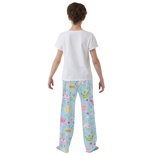 Princess Crown Floral Boys Long Pants Soft Trousers Elastic Waist Kids Lounge Bottoms with Pockets S-XL3