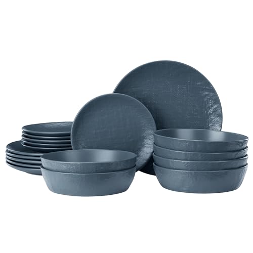 Mejores review On-line Juegos de vajilla para 6 personas favoritos de las personas. 37 Navaris Vajilla Completa para 6 Personas - Vajillas Completas Modernas de Gres - 18x Platos Vajilla con Platos y Cuencos - Apto para Microondas Lavavajillas y Horno - Azul Ahumado