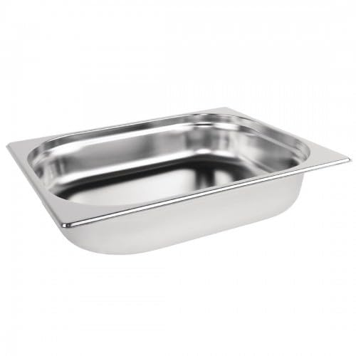 Stalwart Stainless Steel 1/2 Gastronorm Pan 65mm Deep, GN Food Storage & Serving Tray, Durable Catering Pan for Cooking, Reheating & Food Prep – 4L Capacity