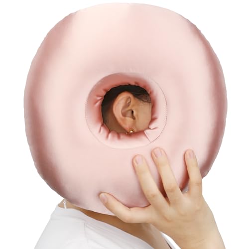 Heal n Hope Silky Satin Piercing Pillow Ear Pillows Donut with Hole for Ear Pain CNH Piercing Pain Relief Sleeping Pressure Sore Side Sleepers Smooth Cooling Ear Guard Protector, Coral by Heal n Hope - Used condition - US$14.26