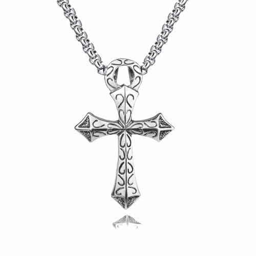 Pendentif croix vintage en acier argenté pour look street et rock