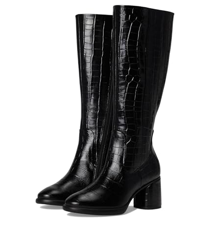 Bottes hautes ECCO femme en cuir noir imprimé reptile avec talon 55 mm 38-38.5