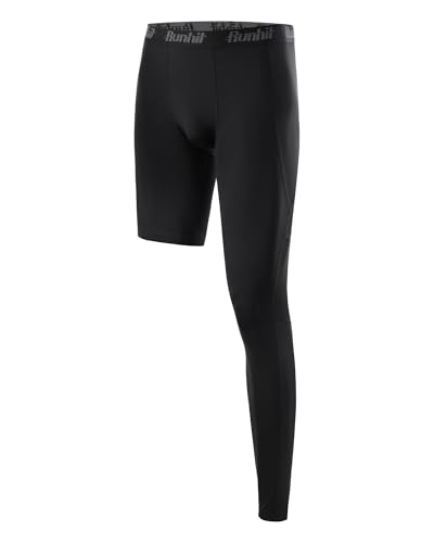Image of Runhit Men's Basketball One Leg Compression Tights Full Length Single Leg Compression Pants Sports Base Layer Underwear