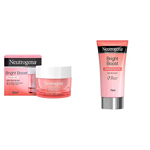 Neutrogena Bright Boost Crema Gel de Día, Hidratante Facial con Neoglucosamina, 50 ml & Bright Boost Crema Exfoliante, Preparación Facial, 75 ml