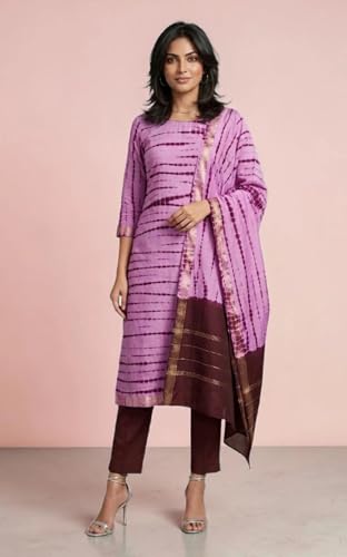 Image of Eddika tie and dye unstitched Maheshwari silk suit set with cotton bottom