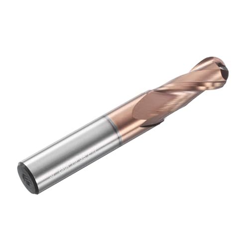 Image of HARFINGTON Ball Nose End Mill 2 Flute 23 /64 inch Diameter 3 /8 inch Shank Tungsten Carbide TIN Coated Spiral CNC Router Bits 7 /8 inch Cutting Length Single End Ball for Carving Engraving Grinding