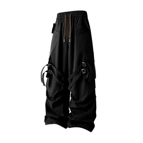 Pantalones Cargo Baggy Hombre Pantalones de Jogging para Hombre Ligeros y Transpirables Elásticos para Fitness Correr Pantalones Rock Street Dance Hip-Hop Pantalones Retro de Trabajo Locomotora, Negro