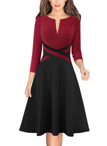 Image of VFSHOW Womens Front Zipper Work Business Casual Office Church A Line Dress