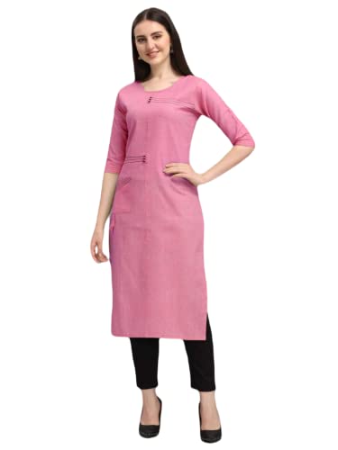 Image of 3 /4 Sleeve Women's Women's Straight A-Line Solid Plain | Fully Stitched Cotton 3 /4 Kurtie for Woman's & Girls || Kurtis for Women Stylish || Kurta & Kurtis