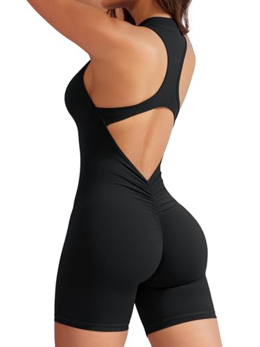 YEOREO Jumpsuits for Women Zip Up Workout Backless One Piece Tummy Control Sleeveless Emma Sexy Yoga Bodysuits