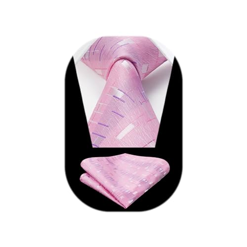 Image of HISDERN Ties for Men Formal Business Plaid Checked Mens Ties and Pocket Square Set Classic Wedding Necktie Handkerchief