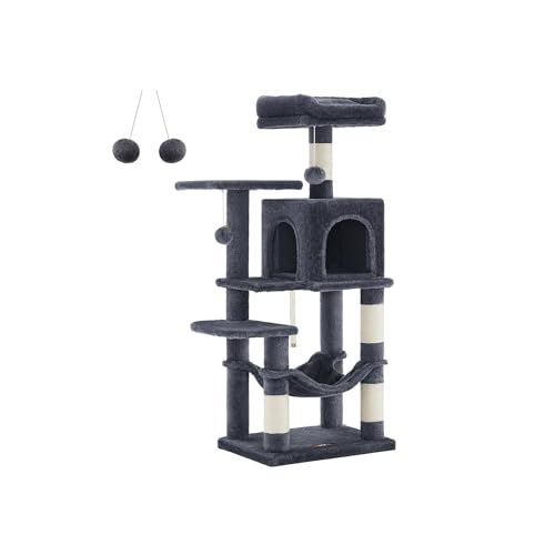 Image of Feandrea Cat Tree, 44.1-Inch Cat Tower, Plush Multi-Level Condo with 4 Scratching Posts, 2 Perches, Hammock, Cave, Smoky Gray UPCT261G01