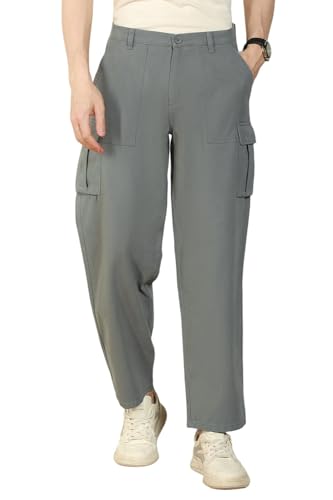 Image of Dennis Lingo Mens Cotton Lycra Solid Mid Rise Relaxed Fit Stretchable Cargo Trouser