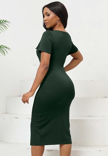 Image of Fooullaide Women's Sexy Bodycon Mid Dress Stretch Short Sleeve V Neck Cocktail Party Dresses