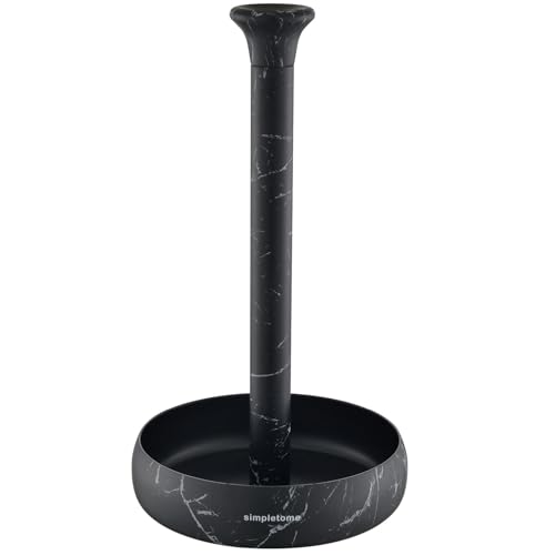 キッチンペーパーホルダー 卓上 片手で切れる巻き上げたまま保管 重り付きベース (マーブルブラック)